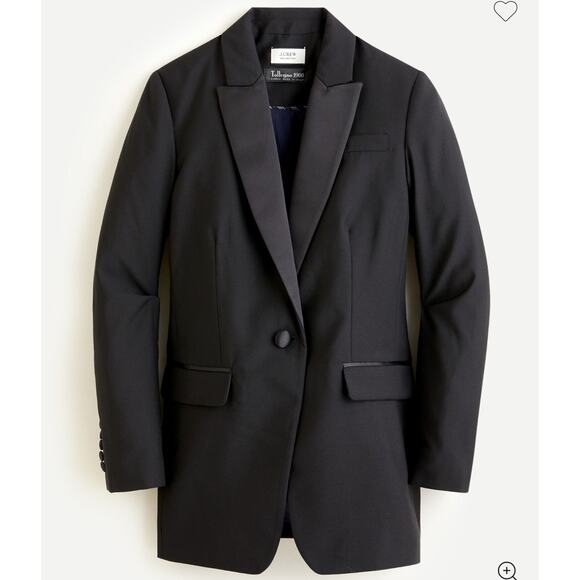 J Crew Womens 0 Tollegno 1900 Long Parke Tuxedo Blazer Black Wool - Picture 1 of 10